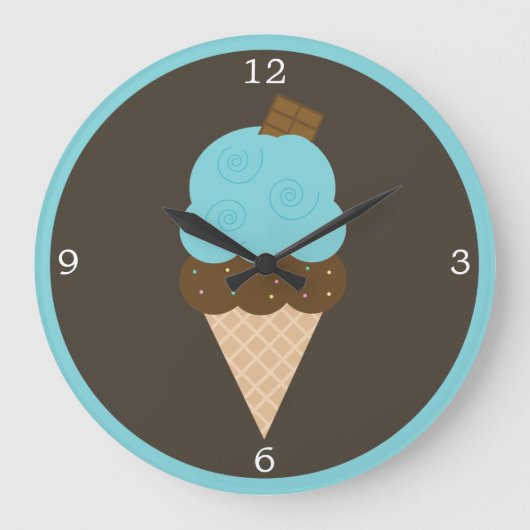Blue Ice Creme Cone Große Wanduhr (Vorderseite)