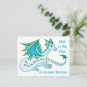 Blue Ice Dragon Postcard Einladungspostkarte (Stehend Vorderseite)