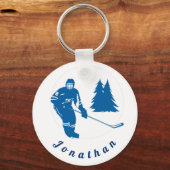 Blue Ice Hockey Player Custom Name Winter Sport   Schlüsselanhänger (Vorderseite)