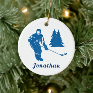 Blue Ice Hockey Player Individuelle Name Winterspo Keramik Ornament