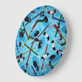 Blue Ice Hockey Theme Große Wanduhr (Winkel)