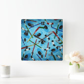 Blue Ice Hockey Theme Quadratische Wanduhr (Zuhause)