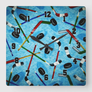 Blue Ice Hockey Theme Quadratische Wanduhr