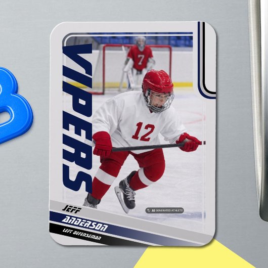 Blue Ice Hockey Trading Card Magnet