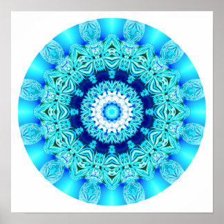 Blue Ice Lace Mandala, Abstrakte Aqua Poster