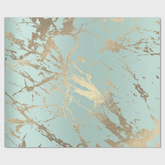 Blue Ice Pastel Gold Marmor Shiny Abstrakt Geschenkpapier (Flach)