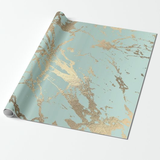 Blue Ice Pastel Gold Marmor Shiny Abstrakt Geschenkpapier (Ungerollt)