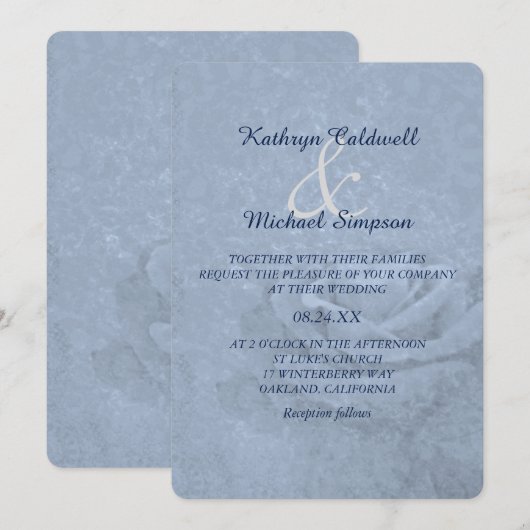 Blue Ice Rose Wedding Einladung (Vorne/Hinten)