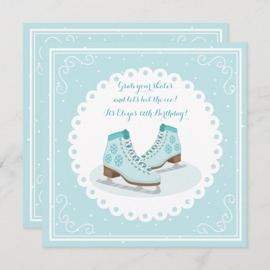 Blue Ice Skate Einladung (Vorne/Hinten)