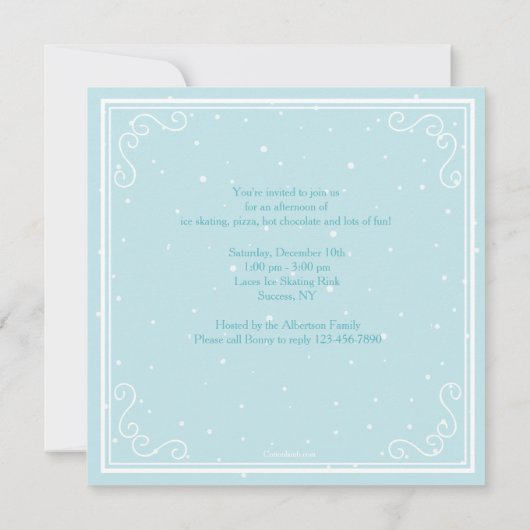 Blue Ice Skate Einladung (Rückseite)