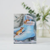 Blue Ice Skate & Mice Holiday Zuhause Watercolor Postkarte (Stehend Vorderseite)