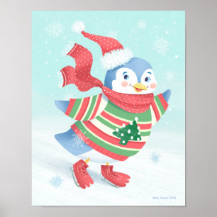 Blue Ice Skaten Pinguin Kunstdruckerei Poster