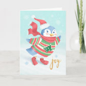 Blue Ice Skaten Pinguin Weihnachtskarte Karte (Vorderseite)