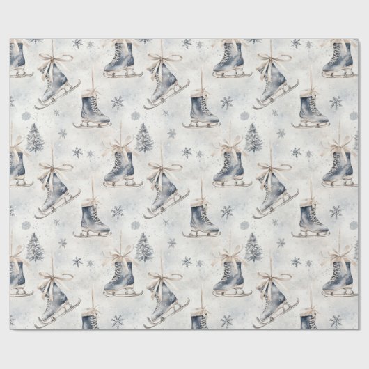 Blue Ice Skates Snowflakes Christmas Geschenkpapier (Flach)