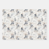 Blue Ice Skates Snowflakes Christmas Trees Gifts Geschenkpapier Set (Vorderseite)