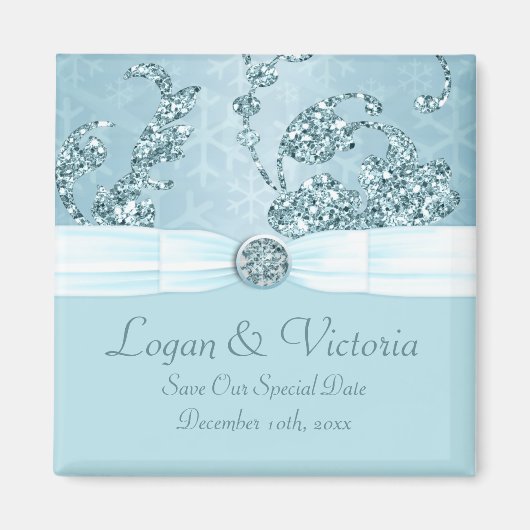 Blue Ice Sparkle Wonderland Wedding Magnet (Vorne)