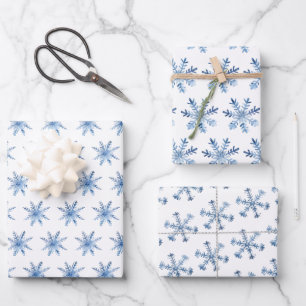 Blue Ice Winter Schneeflocken Muster für Weihnacht Geschenkpapier Set