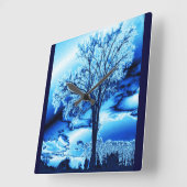 Blue Iced Tree Wall Clock Quadratische Wanduhr (Winkel)