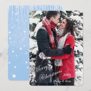 Blue Icicicle Snow Foto Template Weihnachten