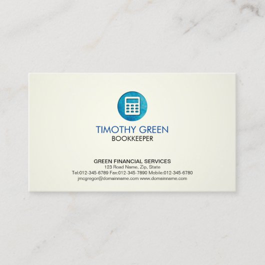 Blue Icon des Bookkeeper Financial Services Calcul Visitenkarte (Vorderseite)