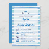 Blue Icons on Nautical Stripes Taufe Einladung (Vorne/Hinten)