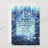 Blue Icy Snowy Winter Wonderland Sweet 16 Party Einladung (Vorderseite)