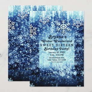 Blue Icy Snowy Winter Wonderland Sweet 16 Party Einladung
