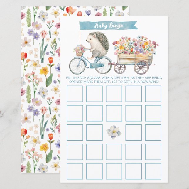 Blue Igel Baby Showdusche Bingo Game Card (Vorne/Hinten)