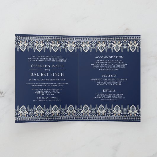 Blue Ikat All in One Anand Karaj Sikh Wedding Einladung (Innenseite)