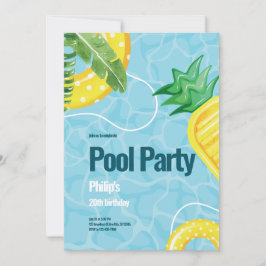 Blue Illustration Pool Geburtstagsparty Einladung