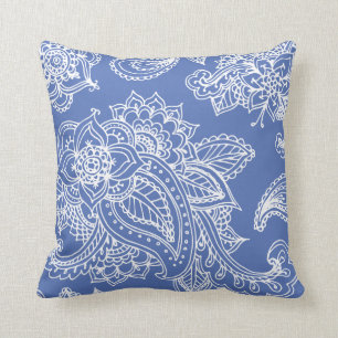 Blue Illustriert Bohemisch Paisley Henna Kissen