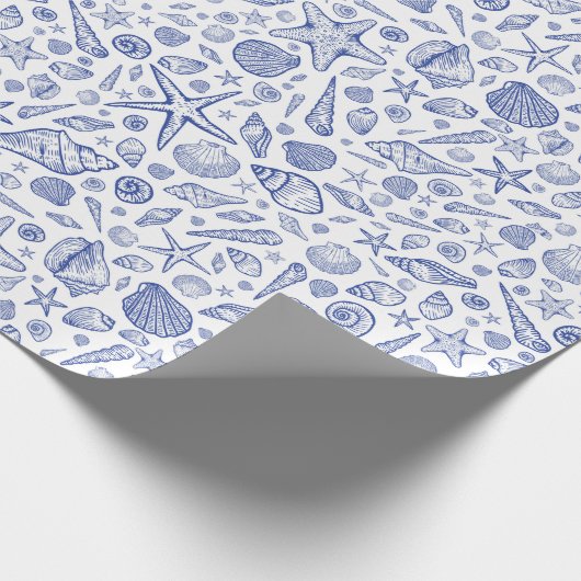 Blue Illustriert Seashell Ocean Wrapping Paper Geschenkpapier (Ecke)