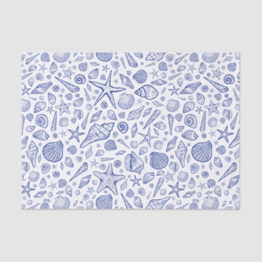 Blue Illustriert Seashell Tissue Paper Seidenpapier (Vorderseite)