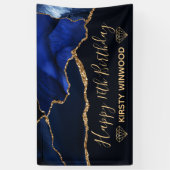 Blue & Imitate Gold Glitzer Agate Sweet 16 Banner (Vertikal)