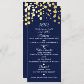 Blue & Imitate Gold Moderne Dots Wedding Menu Card Menükarte (Vorne/Hinten)