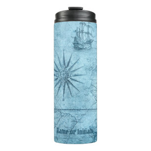 Blue Imitate Old World Map Design, Thermal Tumbler Thermosbecher