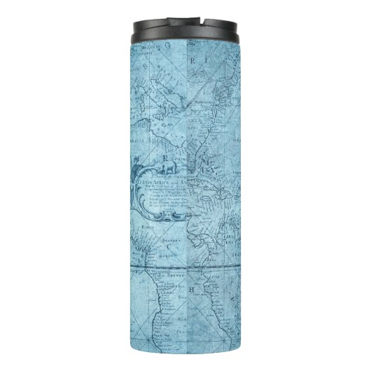 Blue Imitate Old World Map Design, Thermal Tumbler Thermosbecher (Rückseite)