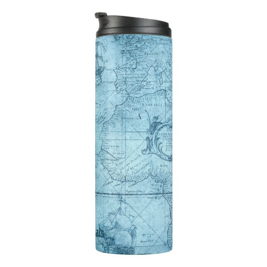 Blue Imitate Old World Map Design, Thermal Tumbler Thermosbecher (Nach rechts gedreht)