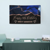 Blue & Imitate Rose Gold Glitzer Agate Sweet 16 Banner (Messeveranstaltung)