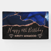 Blue & Imitate Rose Gold Glitzer Agate Sweet 16 Banner (Horizontal)