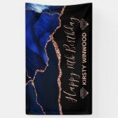Blue & Imitate Rose Gold Glitzer Agate Sweet 16 Banner (Vertikal)