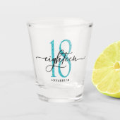 Blue Imitats Glitzer 18. Geburtstag Schnapsglas (Vorderseite)