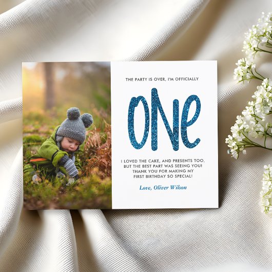 Blue Imitats Glitzer 1. Geburtstag Danke Postcard Postkarte