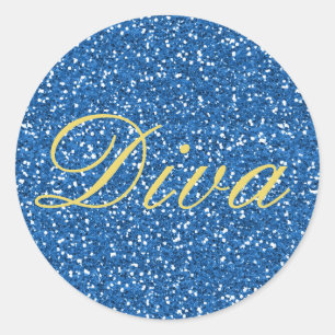 Blue Imitats Glitzer Diva Runder Aufkleber