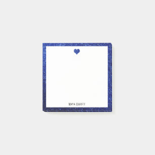 Blue Imitats Glitzer Herz und Border on White mit  Post-it Klebezettel