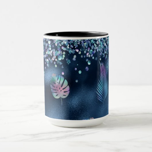 Blue Imitats Glitzer & Matching-Blätter Tasse (Zentrum)