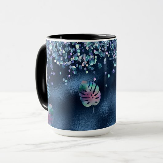 Blue Imitats Glitzer & Matching-Blätter Tasse (Vorderseite Links)