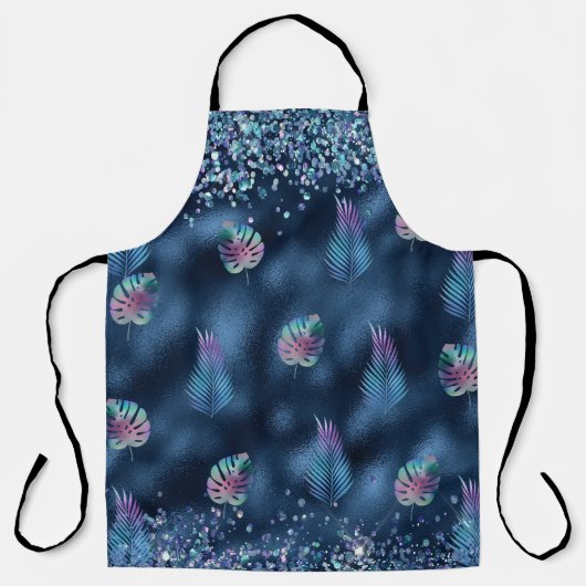 Blue Imitats Glitzer mit farbenfrohen Matching-Blä Schürze (Vorderseite)