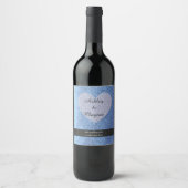 Blue Imitats Glitzer mit Herz Weinetikett (Vorderseite)