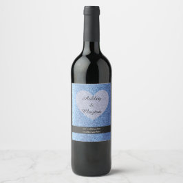 Blue Imitats Glitzer mit Herz Weinetikett